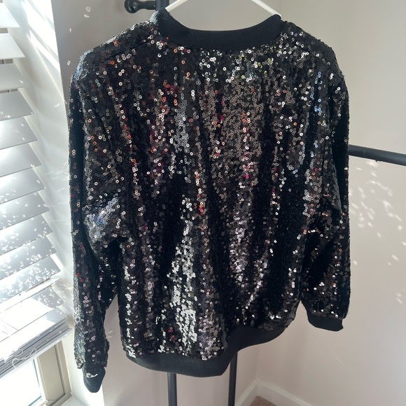 NWOT Tipsy Elves size Small Black Sequin Bomber Jacket - Picture 2 of 7